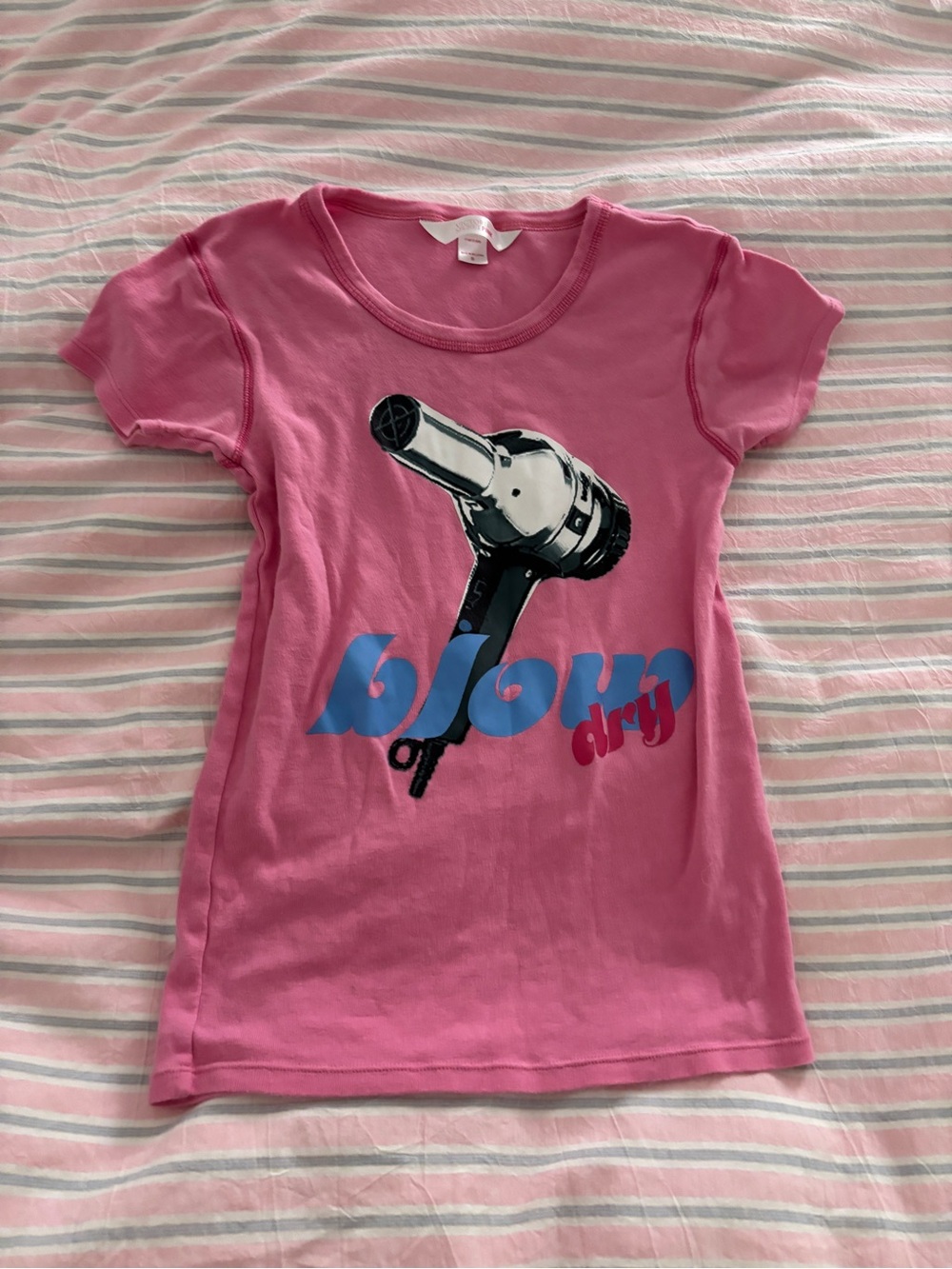 PINK Victoria's Secret Hot Pink Short Sleeve Tee with Hair Dryer Graphic